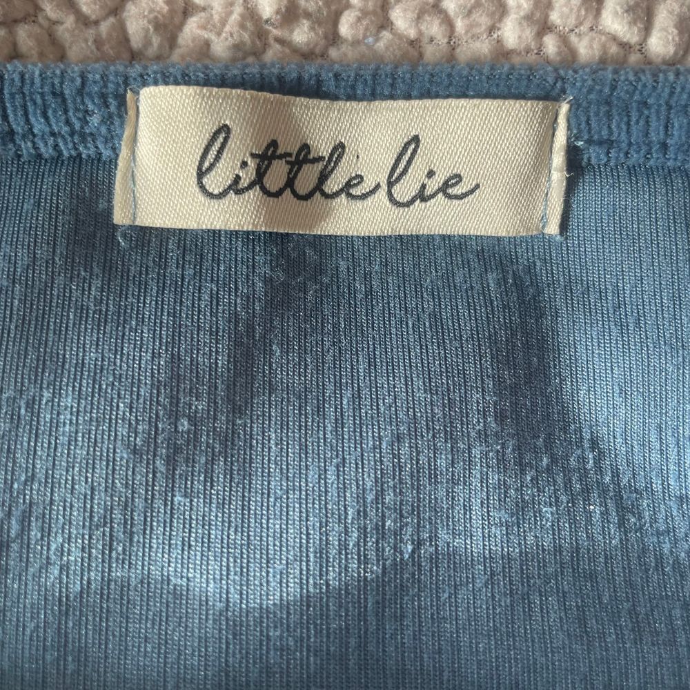 Little lie Vintage Style Blue Corduroy Bustier Crop Top with Hook Front Closure - Picture 6 of 12